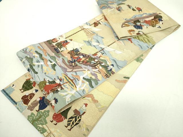 平和屋着物●明綴れ　六通柄袋帯　南蛮船　南蛮人　金糸　正絹　逸品　DABI6500ps