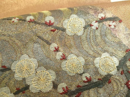 平和屋着物▼中国三大刺繍　相良刺繍　太鼓柄袋帯　流水枝梅　金糸　引箔　正絹　逸品　DABI6506ps