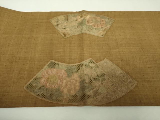 平和屋着物●中国三大刺繍　スワトウ相良刺繍　汕頭相良刺繍　総刺繍　太鼓柄袋帯　紬地　地紙花文　正絹　逸品　DABI6507ps