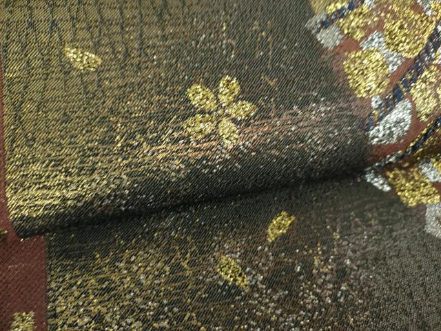 平和屋着物▼全通柄袋帯　舞桜　金銀糸　やまと誂製　正絹　逸品　DABI6523ps