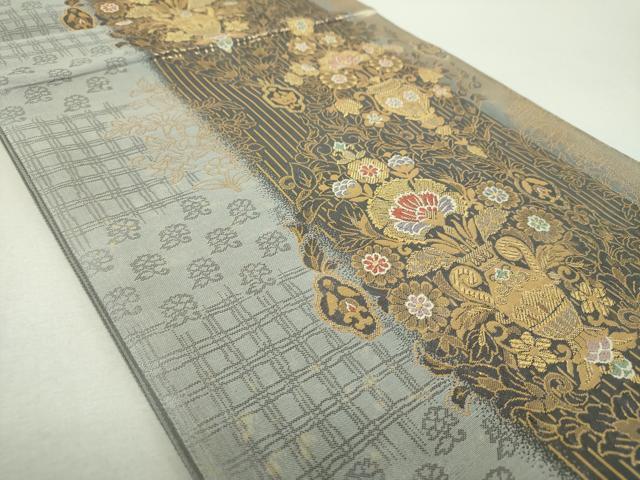 平和屋着物▼六通柄袋帯　飾花文　金糸　正絹　逸品　未使用　DABI6524ps