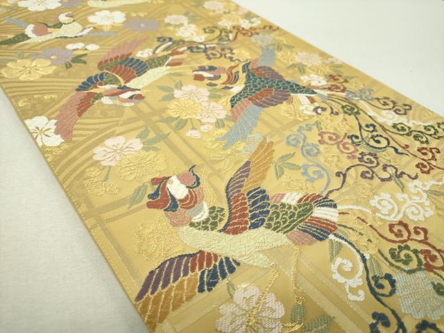 平和屋着物▼西陣　帯匠山下謹製　六通柄袋帯　唐織　枝垂れ桜　立波鳳凰　金銀糸　反端・証紙付き　正絹　逸品　DABI6533ps
