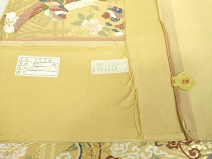 平和屋着物▼西陣　帯匠山下謹製　六通柄袋帯　唐織　枝垂れ桜　立波鳳凰　金銀糸　反端・証紙付き　正絹　逸品　DABI6533ps