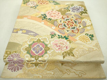 平和屋着物▼六通柄袋帯　九百織錦　正倉院花文　金銀糸　正絹　逸品　DABI6537ps