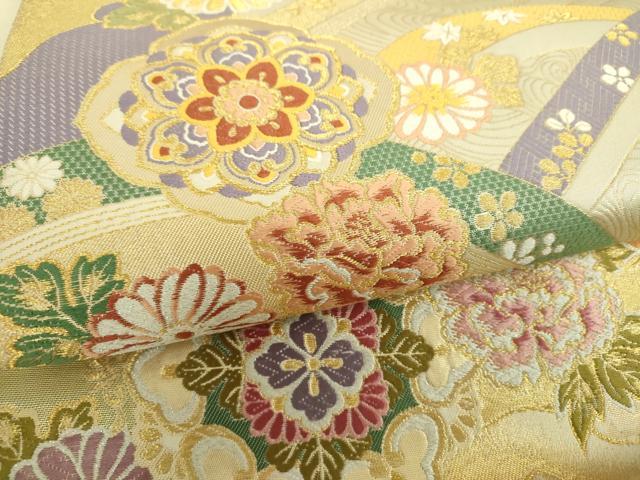 平和屋着物▼六通柄袋帯　九百織錦　正倉院花文　金銀糸　正絹　逸品　DABI6537ps