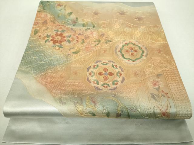 平和屋着物▼中国三大刺繍　スワトウ刺繍　汕頭刺繍　総刺繍　太鼓柄袋帯　駒刺繍　道長蜀江花文　金彩　正絹　逸品　未使用　DABI6544ps