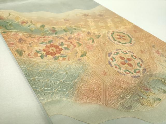 平和屋着物▼中国三大刺繍　スワトウ刺繍　汕頭刺繍　総刺繍　太鼓柄袋帯　駒刺繍　道長蜀江花文　金彩　正絹　逸品　未使用　DABI6544ps