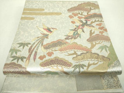 平和屋着物▼太鼓柄袋帯　螺鈿箔　鳳凰笹松文　金銀彩　引箔　正絹　逸品　未使用　DABI6545ps
