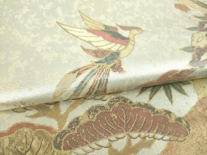 平和屋着物▼太鼓柄袋帯　螺鈿箔　鳳凰笹松文　金銀彩　引箔　正絹　逸品　未使用　DABI6545ps