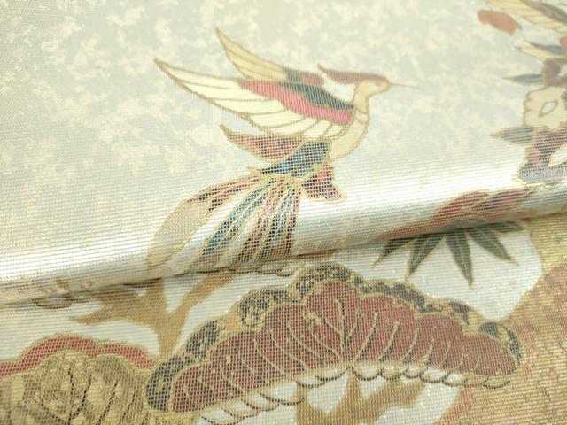 平和屋着物▼太鼓柄袋帯　螺鈿箔　鳳凰笹松文　金銀彩　引箔　正絹　逸品　未使用　DABI6545ps
