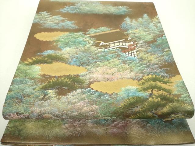 平和屋着物▼扇弥金蔵の世界　袋帯　蝋彩螺鈿　風景文　金彩　引箔　正絹　逸品　DABI6546ps