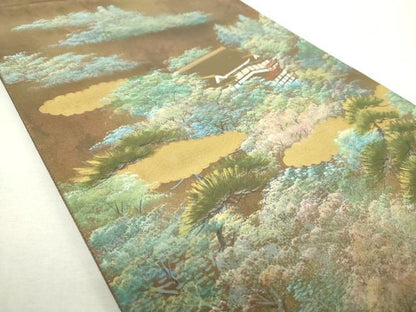平和屋着物▼扇弥金蔵の世界　袋帯　蝋彩螺鈿　風景文　金彩　引箔　正絹　逸品　DABI6546ps