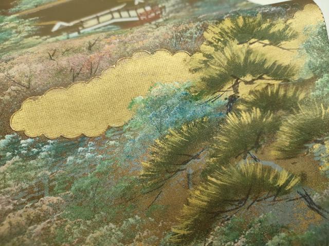 平和屋着物▼扇弥金蔵の世界　袋帯　蝋彩螺鈿　風景文　金彩　引箔　正絹　逸品　DABI6546ps