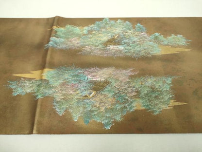 平和屋着物▼扇弥金蔵の世界　袋帯　蝋彩螺鈿　風景文　金彩　引箔　正絹　逸品　DABI6546ps