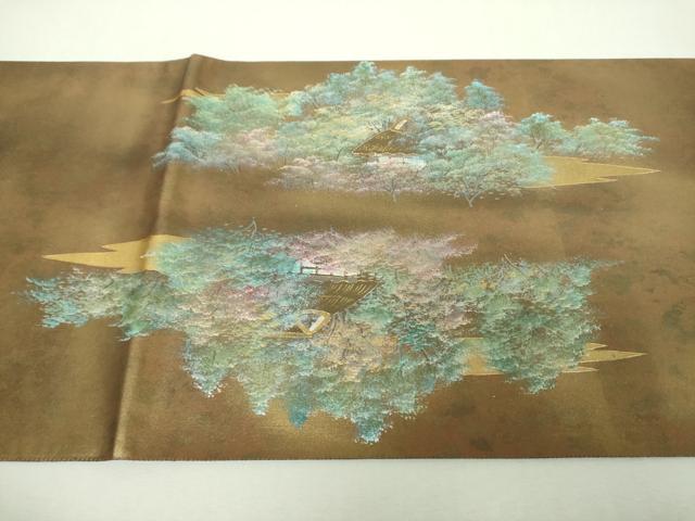 平和屋着物▼扇弥金蔵の世界　袋帯　蝋彩螺鈿　風景文　金彩　引箔　正絹　逸品　DABI6546ps