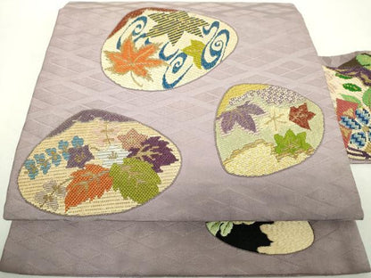 平和屋着物●アンティーク　大正ロマン　九寸名古屋帯　絽刺し　区限刺繍　駒刺繍　総刺繍　貝合わせ花文　金銀糸　正絹　逸品　DABI6552ps