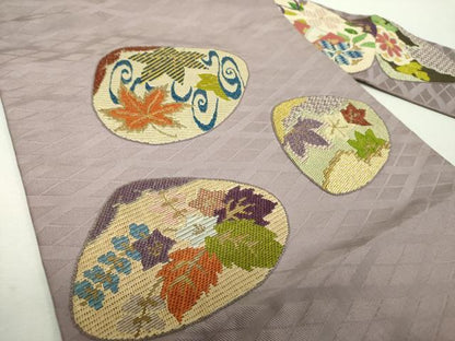 平和屋着物●アンティーク　大正ロマン　九寸名古屋帯　絽刺し　区限刺繍　駒刺繍　総刺繍　貝合わせ花文　金銀糸　正絹　逸品　DABI6552ps