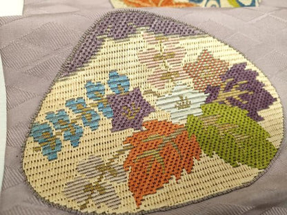 平和屋着物●アンティーク　大正ロマン　九寸名古屋帯　絽刺し　区限刺繍　駒刺繍　総刺繍　貝合わせ花文　金銀糸　正絹　逸品　DABI6552ps