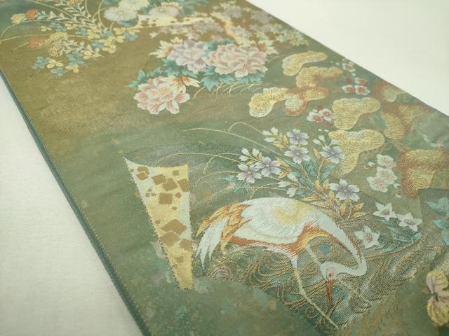 平和屋着物▼六通柄袋帯　地紙花鳥文　金銀糸　引箔　正絹　逸品　DABI6556ps