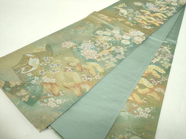 平和屋着物▼六通柄袋帯　地紙花鳥文　金銀糸　引箔　正絹　逸品　DABI6556ps