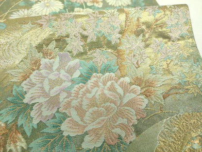 平和屋着物▼六通柄袋帯　地紙花鳥文　金銀糸　引箔　正絹　逸品　DABI6556ps