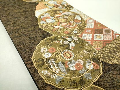 平和屋着物▼六通柄袋帯　王華鏡裏文　金銀糸　正絹　逸品　DABI6561ps