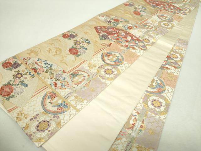 平和屋着物▼六通柄袋帯　唐織　几帳扇面文　金糸　正絹　逸品　DABI6563ps