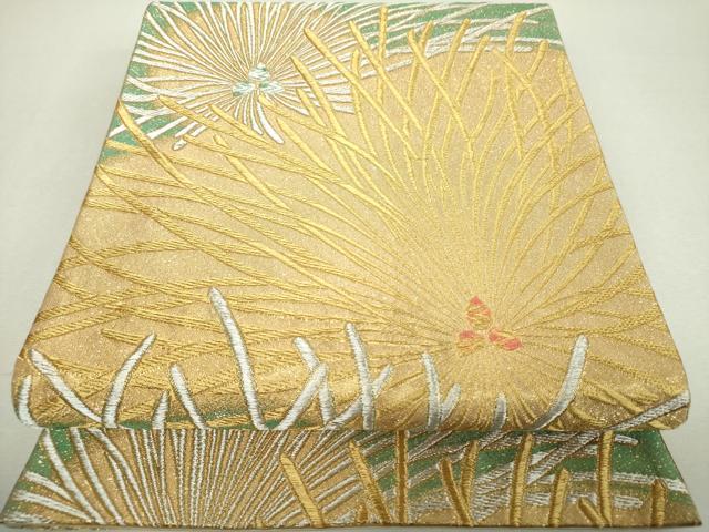 平和屋着物▼六通柄袋帯　若松葉　金銀糸　正絹　逸品　DABI6568ps