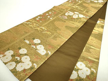平和屋着物▼六通柄袋帯　唐織　飛鶴花文　紅白梅　金糸　引箔　正絹　逸品　DABI6571ps