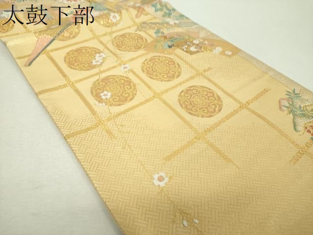 平和屋着物▼六通柄袋帯　洛寶　金糸　正絹　逸品　DABI6575ps
