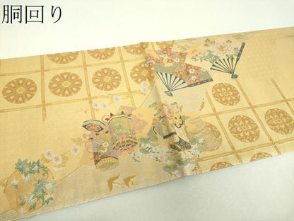 平和屋着物▼六通柄袋帯　洛寶　金糸　正絹　逸品　DABI6575ps
