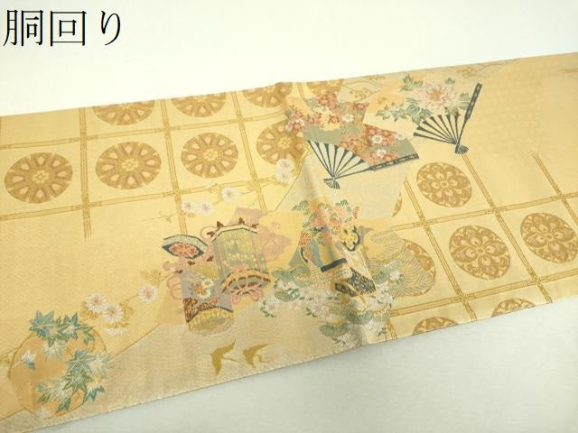 平和屋着物▼六通柄袋帯　洛寶　金糸　正絹　逸品　DABI6575ps