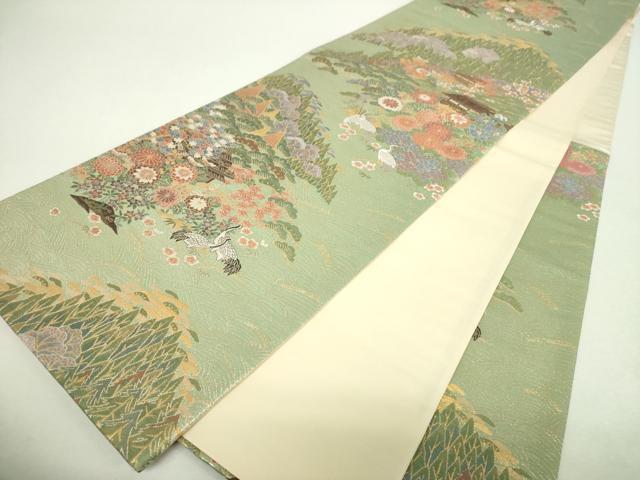 平和屋着物▼六通柄袋帯　風景花鳥文　金糸　正絹　逸品　DABI6577ps