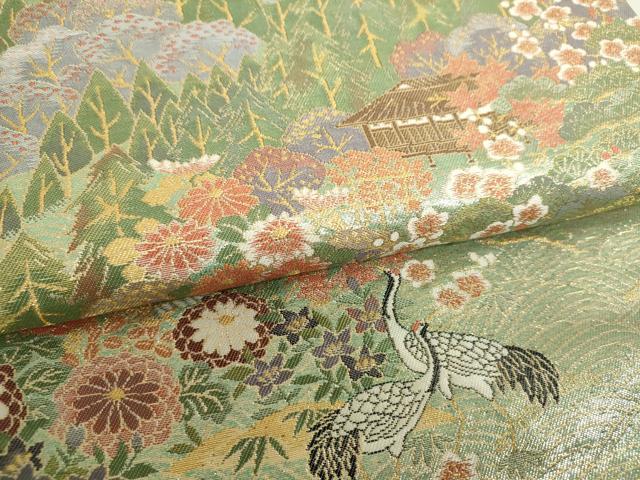 平和屋着物▼六通柄袋帯　風景花鳥文　金糸　正絹　逸品　DABI6577ps