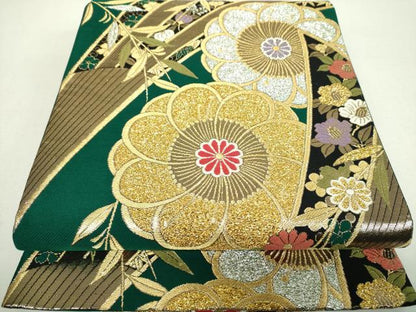 平和屋着物▼六通柄袋帯　吉祥花文　金糸　正絹　逸品　DABI6578ps