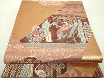 平和屋着物▼六通柄袋帯　石畳陶文　金糸　正絹　逸品　DABI6581ps