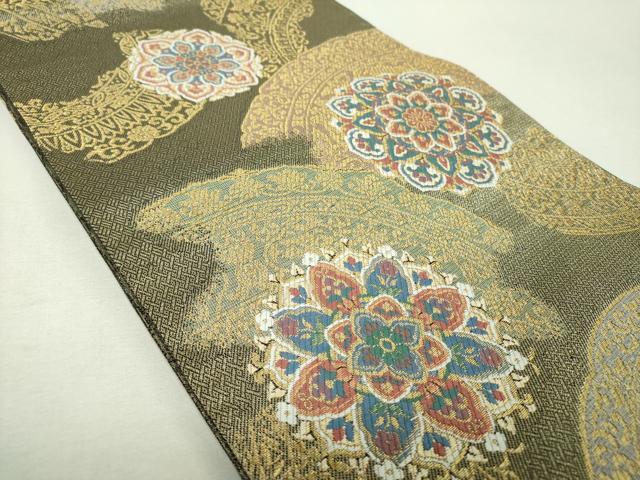 平和屋着物▼六通柄袋帯　唐織　正倉院花文　金糸　正絹　逸品　DABI6587ps