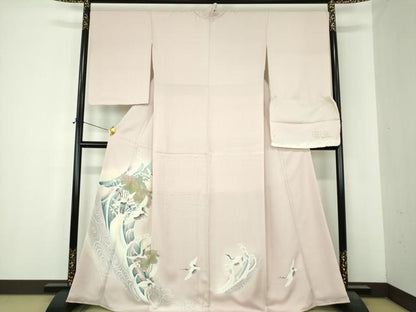平和屋着物●豪華色留袖　立波地紙飛鶴花文　暈し染め　金彩　反端付き　正絹　逸品　未使用　DABI6594ps