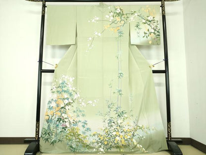 平和屋着物●訪問着　友禅　作家物　流水花文　暈し染め　正絹　逸品　未使用　DABI6595ps