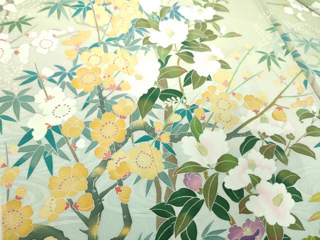 平和屋着物●訪問着　友禅　作家物　流水花文　暈し染め　正絹　逸品　未使用　DABI6595ps