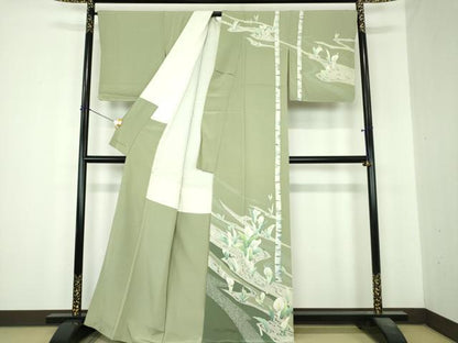 平和屋着物●本加賀友禅作家　石田己代治　訪問着　水芭蕉　白樺　正絹　逸品　DABI6599ps