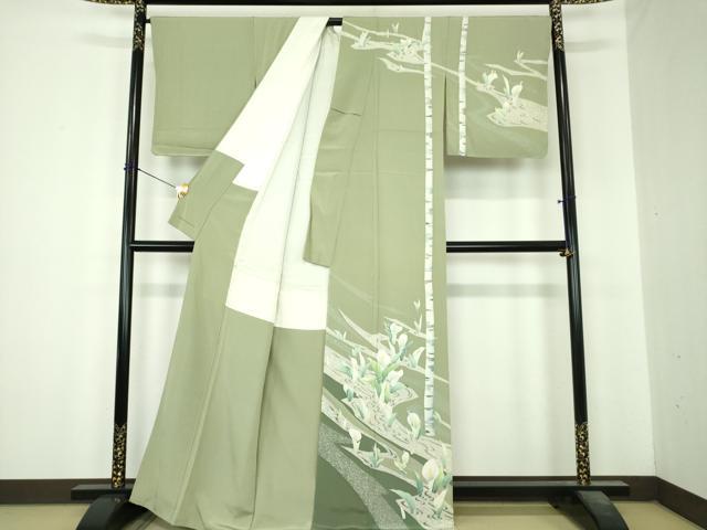 平和屋着物●本加賀友禅作家　石田己代治　訪問着　水芭蕉　白樺　正絹　逸品　DABI6599ps