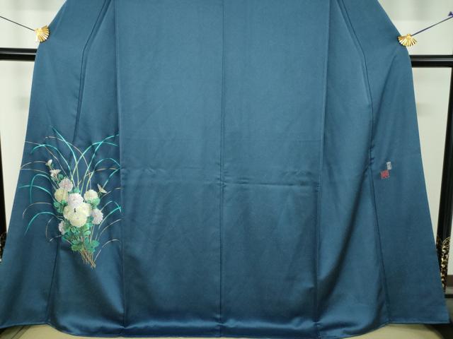平和屋着物●国際的伝統工芸作家　十二代・藤林徳扇　苑寿　訪問着　菊文　金銀彩　銀通し地　正絹　逸品　未使用　DABI6604ps