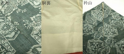平和屋着物●上質な小紋　紬地　型染　桐　亀甲花文　正絹　逸品　DABI6607ps