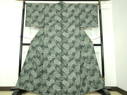 平和屋着物●上質な小紋　紬地　型染　桐　亀甲花文　正絹　逸品　DABI6607ps