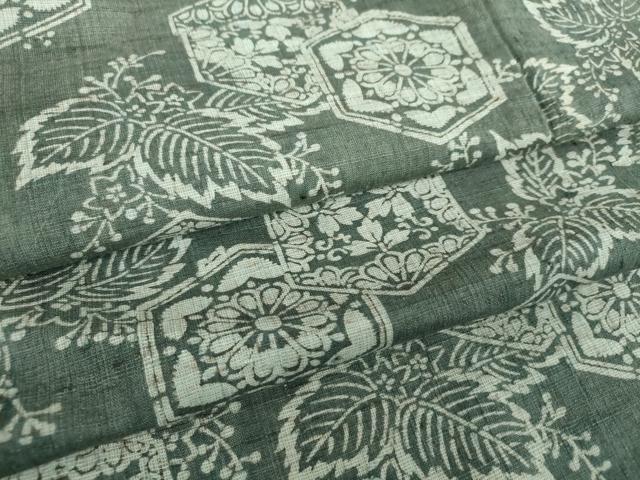 平和屋着物●上質な小紋　紬地　型染　桐　亀甲花文　正絹　逸品　DABI6607ps