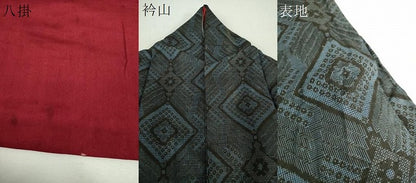 平和屋着物●アンティーク　大正ロマン　本場大島紬　龍郷絣　花菱文　正絹　逸品　DABI6610ps