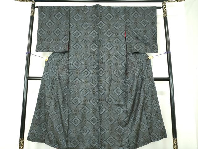 平和屋着物●アンティーク　大正ロマン　本場大島紬　龍郷絣　花菱文　正絹　逸品　DABI6610ps