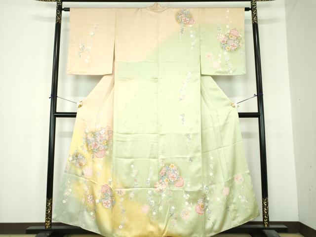 平和屋着物●訪問着　駒刺繍　絞り　雪輪花文　暈し染め　金彩　鈴乃屋扱い　正絹　逸品　DABI6614ps