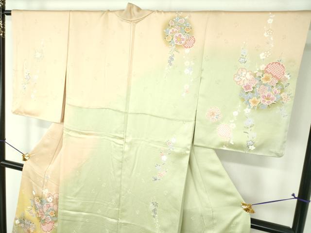 平和屋着物●訪問着　駒刺繍　絞り　雪輪花文　暈し染め　金彩　鈴乃屋扱い　正絹　逸品　DABI6614ps